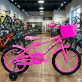 Bicicleta Wendy Aro 16 Feminina com Cesta Rosa Chiclete com Rosa