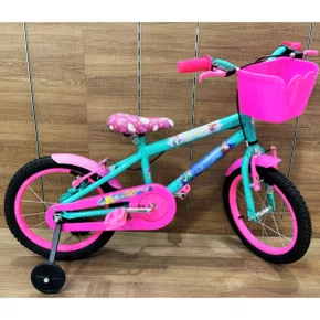 Bicicleta Wendy Aro 16 Feminina com Cesta Verde Aniz com Rosa