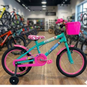 Bicicleta Wendy Aro 16 Feminina com Cesta Verde Aniz com Rosa