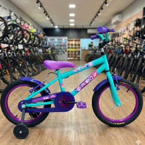Bicicleta Wendy Aro 16 Feminina com Cesta Verde Aniz com Violeta