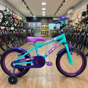 Bicicleta Wendy Aro 16 Feminina com Cesta Verde Aniz com Violeta