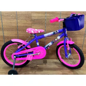 Bicicleta Wendy Aro 16 Feminina com Cesta Lilás com Rosa