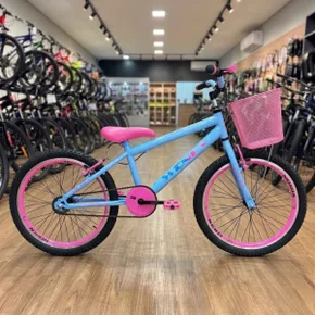 Bicicleta Wendy Aro 20 Feminina Com Cesta Azul Bebe com Rosa