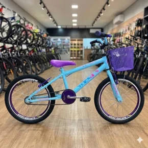 Bicicleta Wendy Aro 20 Feminina Com Cesta Azul Bebe com Violeta
