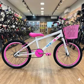 Bicicleta Wendy Aro 20 Feminina Com Cesta Branco com Rosa