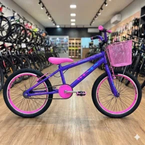 Bicicleta Wendy Aro 20 Feminina Com Cesta Lilás com Rosa
