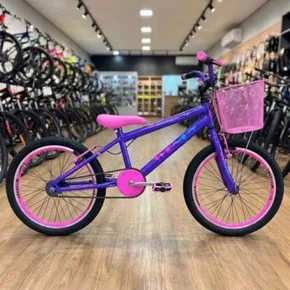 Bicicleta Wendy Aro 20 Feminina Com Cesta Lilás com Rosa