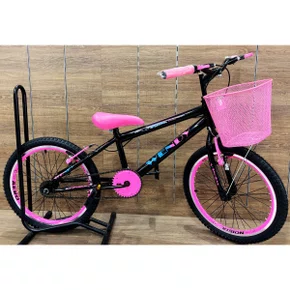 Bicicleta Wendy Aro 20 Feminina Com Cesta Preto com Rosa e Azul