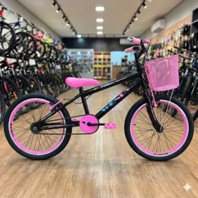 Bicicleta Wendy Aro 20 Feminina Com Cesta Preto com Rosa e Azul