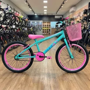 Bicicleta Wendy Aro 20 Feminina Com Cesta Verde Aniz com Rosa