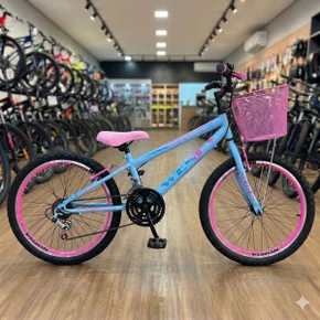 Bicicleta Wendy Aro 24 18M Feminina Com Cesta Azul Bebe com Rosa