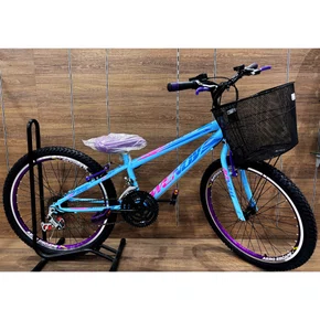 Bicicleta Wendy Aro 24 18M Feminina Com Cesta Azul Bebe com Violeta