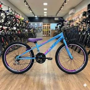 Bicicleta Wendy Aro 24 18M Feminina Com Cesta Azul Bebe com Violeta