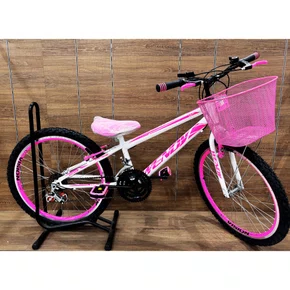 Bicicleta Wendy Aro 24 18M Feminina Com Cesta Branco com Rosa