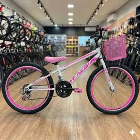Bicicleta Wendy Aro 24 18M Feminina Com Cesta Branco com Rosa