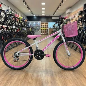 Bicicleta Wendy Aro 24 18M Feminina Com Cesta Branco com Rosa