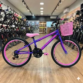 Bicicleta Wendy Aro 24 18M Feminina Com Cesta Lilás com Rosa