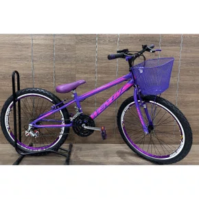 Bicicleta Wendy Aro 24 18M Feminina Com Cesta Lilás com Violeta