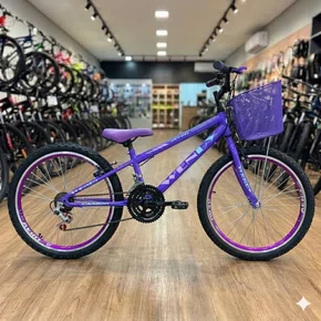 Bicicleta Wendy Aro 24 18M Feminina Com Cesta Lilás com Violeta