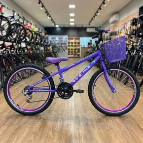 Bicicleta Wendy Aro 24 18M Feminina Com Cesta Lilás com Violeta