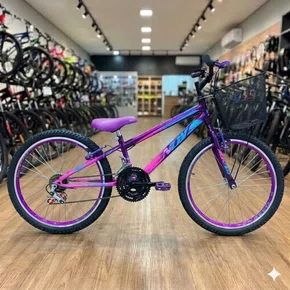Bicicleta Wendy Aro 24 18M Feminina Com Cesta Pink com Violeta
