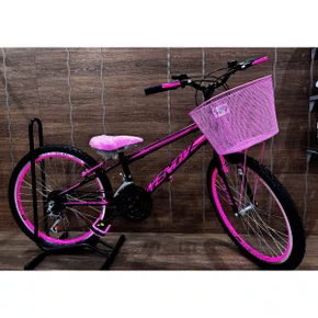Bicicleta Wendy Aro 24 18M Feminina Com Cesta Preto com Rosa