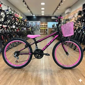 Bicicleta Wendy Aro 24 18M Feminina Com Cesta Preto com Rosa