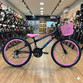 Bicicleta Wendy Aro 24 18M Feminina Com Cesta Preto com Rosa e Azul