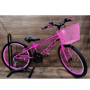 Bicicleta Wendy Aro 24 18M Feminina Com Cesta Rosa Chiclete com Rosa