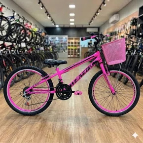 Bicicleta Wendy Aro 24 18M Feminina Com Cesta Rosa Chiclete com Rosa