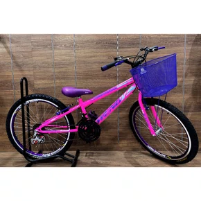 Bicicleta Wendy Aro 24 18M Feminina Com Cesta Rosa Chiclete com Violeta