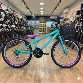 Bicicleta Wendy Aro 24 18M Feminina Com Cesta Verde Aniz com Violeta
