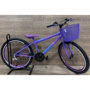 Bicicleta Wendy Aro 26 18 Marchas Rebaixado Com Cesta Lilas com Violeta
