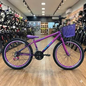 Bicicleta Wendy Aro 26 18 Marchas Rebaixado com Cesta Pink com Violeta