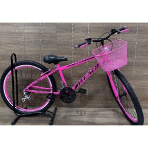 Bicicleta Wendy Aro 26 18 Marchas Rebaixado Com Cesta Rosa Chiclete