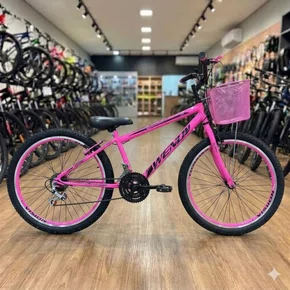 Bicicleta Wendy Aro 26 18 Marchas Rebaixado Com Cesta Rosa Chiclete