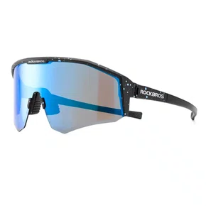 Oculos Ciclismo Rockbros SP297 Polarizada Preto com Lente Espelhada Azul