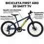 Bicicleta First Aro 20 Smitt Juvenil 7v Freio Disco Azul Galaxy Com Amarelo Neon