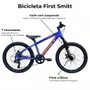 Bicicleta First Aro 20 Smitt Juvenil 7v Freio Disco Azul Hunter com Laranja