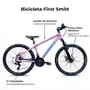 Bicicleta First Aro 24 Smitt Juvenil 21v Freio Disco Rosa Bebê com Azul Tam 13,5