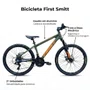 Bicicleta First Aro 24 Smitt Juvenil 21v Freio Disco Verde Militar com Laranja Tam 13,5
