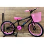 Bicicleta Wendy Aro 20 Feminina Com Cesta Preto com Rosa e Azul