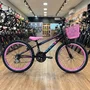 Bicicleta Wendy Aro 24 18M Feminina Com Cesta Preto com Rosa e Azul