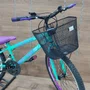 Bicicleta Wendy Aro 24 18M Feminina Com Cesta Verde Aniz com Violeta